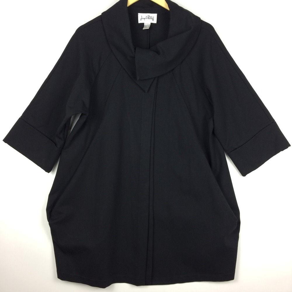 Joseph Ribkoff Jacket Womens 10 Coat 3/4 Sleeve Black Pockets Art to Wear
